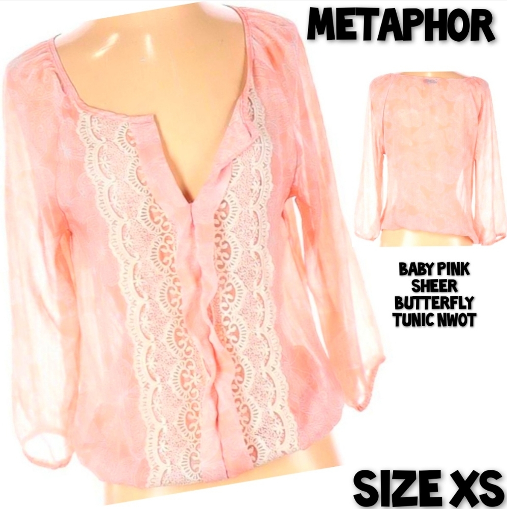 Metaphor Tunic Top Size XS Sheer Butterfly Print NWOT